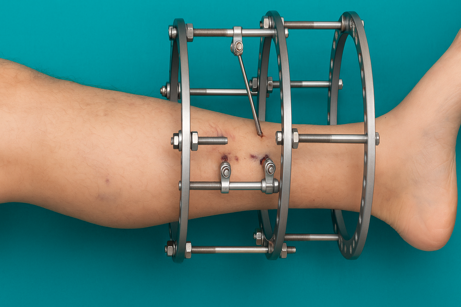 Fixador de Ilizarov aplicado na perna